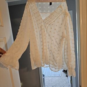 SHEIN White Textured Polka Dot Blouse